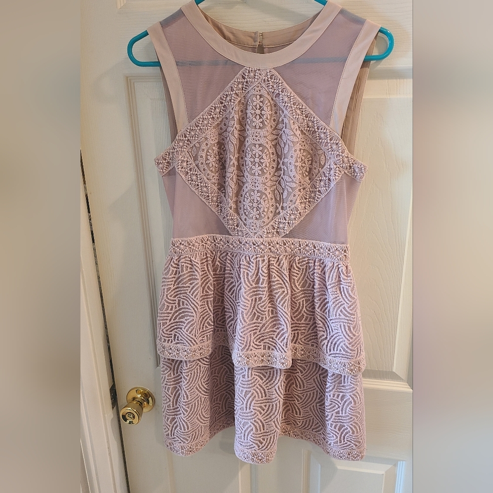 Pink Ruffled Lace Mini-Dress